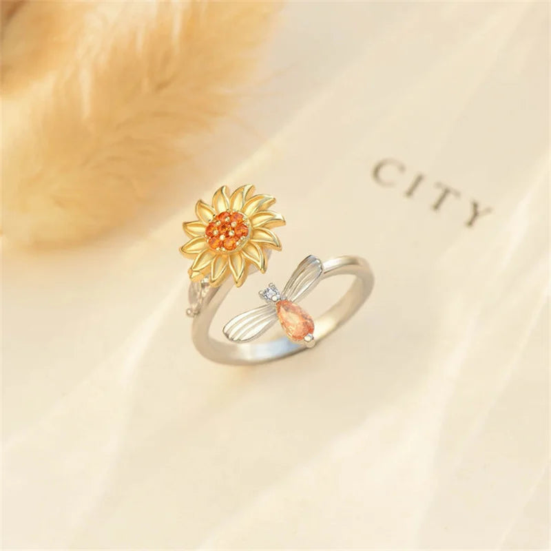 Sunflower Bee Fidget Ring